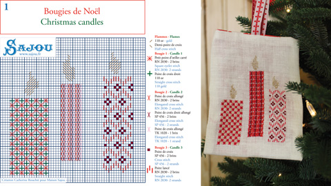 Stickvorlage 1 Weihnachtskerzen Sajou Adventskalender